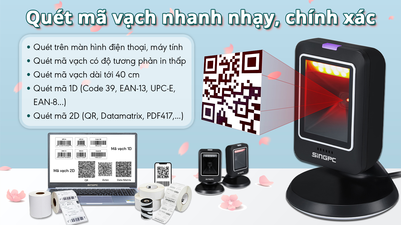 Máy quét mã vạch 2D SingPC Scan-2800U có dây